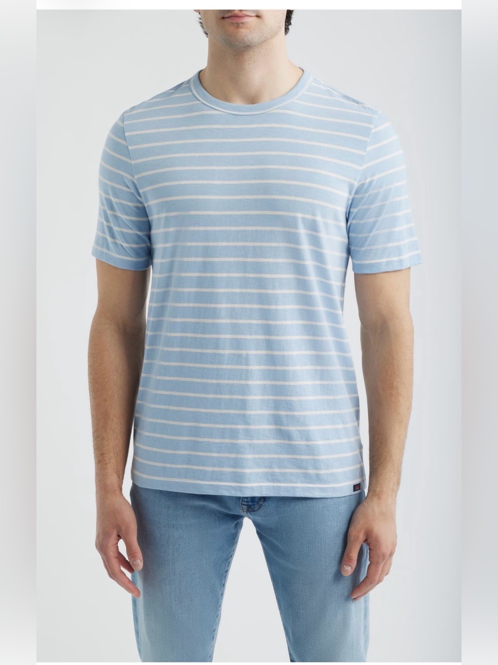 Faherty Men’s Blue and White Striped Sunwashed Tee Shirt Size Large NWOT